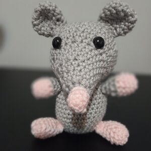 Handmade Gray and Pink Crochet Steve The Mouse Plushie